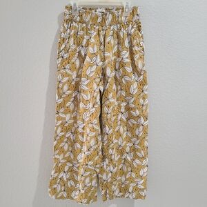 Rachel Zoe Mustard and White Leaf Print Wide Leg Pants (XS)